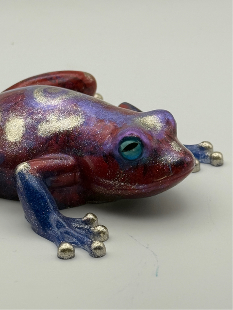 Red Blue Silver Resin Frog — Handmade Ornament