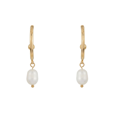 Slim Gold Pearl Hoops