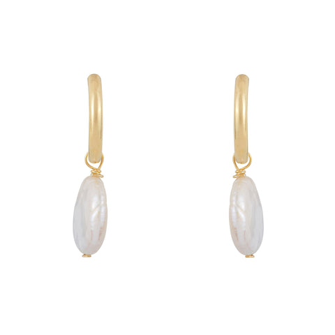 Round Pearl Drop Hoops: Gold