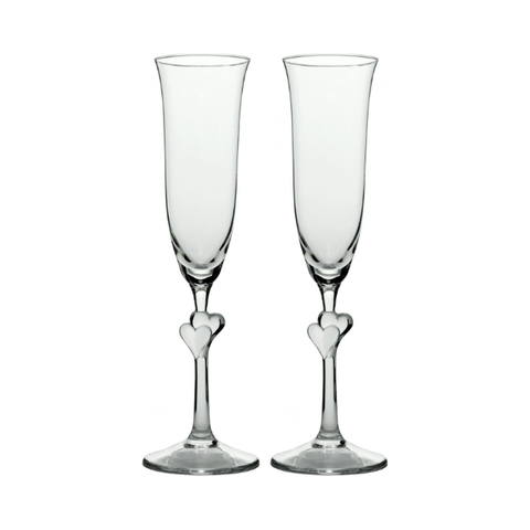 Stolzle Lausitz L'Amour Clear Heart Champagne Flutes - Set of 2 - In Gift Box