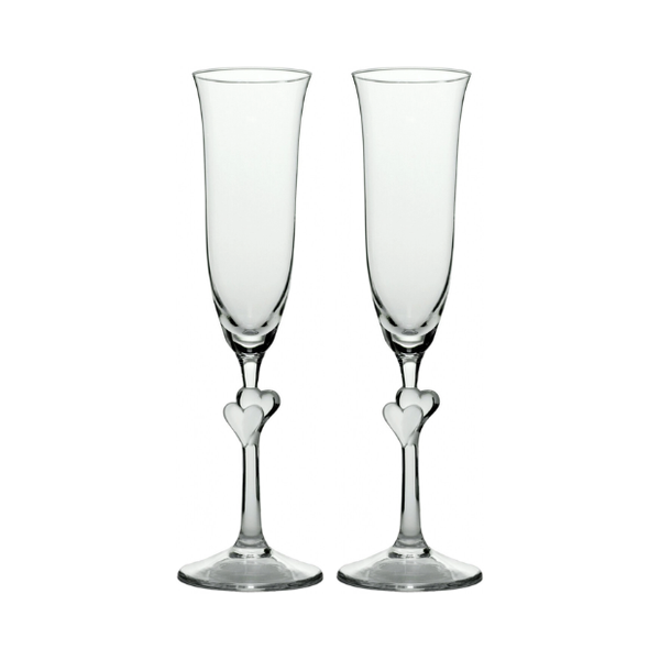 Stolzle Lausitz L'Amour Clear Heart Champagne Flutes - Set of 2 - In Gift Box