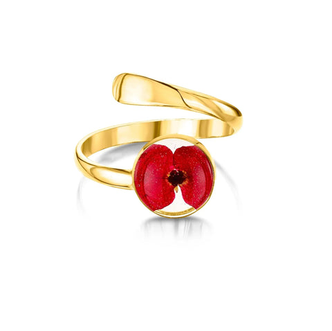 Bague Coquelicot de Shrieking Violet® Bague ajustable en argent sterling ornée d'une véritable fleur. Cadeau idéal pour une amie chère, une maman, une grand-mère, une épouse