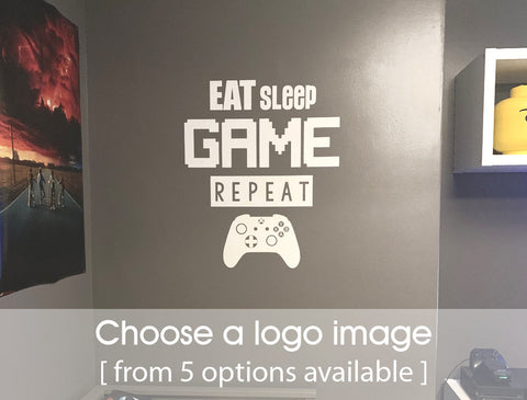 Gamer Wall Sticker – Eat Sleep Game Repeat - Boys Bedroom Gaming Decor