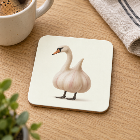 Garlic Swan – Surreal Art Cork-Back Coaster