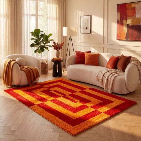 Joli Geometric Red & Orange Rug