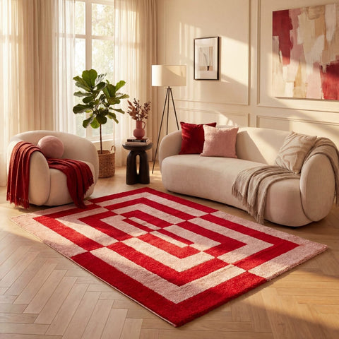 Joli tapis géométrique rouge et rose