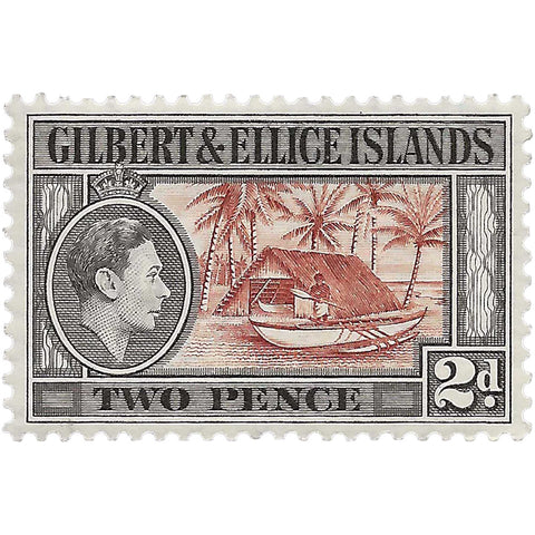 Gilbert and Ellice Islands Stamp 1939 George VI 2 Penny Canoe Boathouse