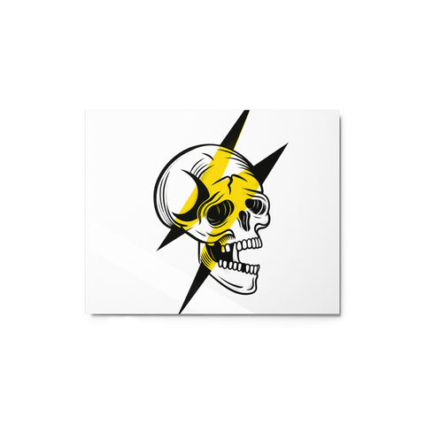 Original Screaming Skull Lightning emblem on a glossy white 8 × 10 inch metal art print – front mockup 2 – ZIPZAPPA