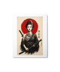 Samurai Geisha 8 × 10 inch glossy metal print with warrior portrait, dragon detail and red sun – view 1