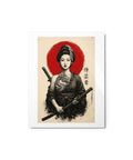 Samurai Geisha 8 × 10 inch glossy metal print with warrior portrait, dragon detail and red sun – view 2