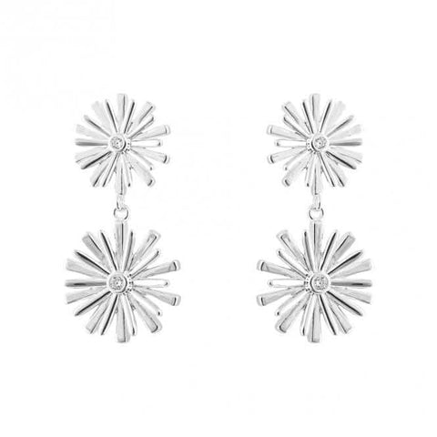 Lange Ohrringe mit grafischer 3D-Blume und Zirkonia E6253C