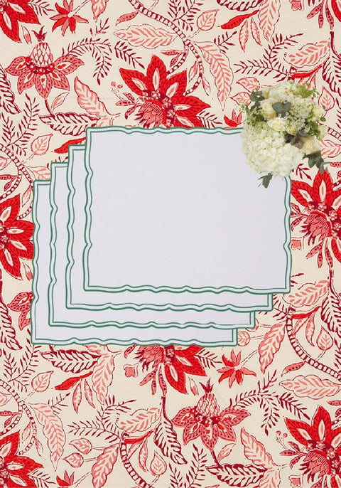 Green Wavy Trim Rectangular Placemats - Set of 4