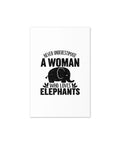 White 4 × 6 inch Elephant Lover greeting card with one bold black elephant silhouette and lettering on the front.