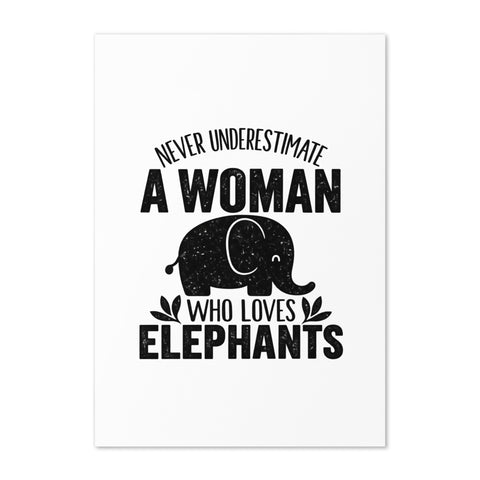 White 5.83 × 8.27 inch Elephant Lover greeting card with one bold black elephant silhouette and lettering on the front.