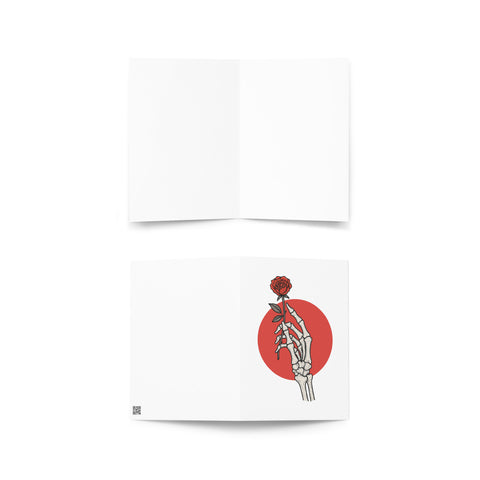 Skeleton Rose 5 × 7 inch greeting card with skeletal hand, red rose and red circle – view 3