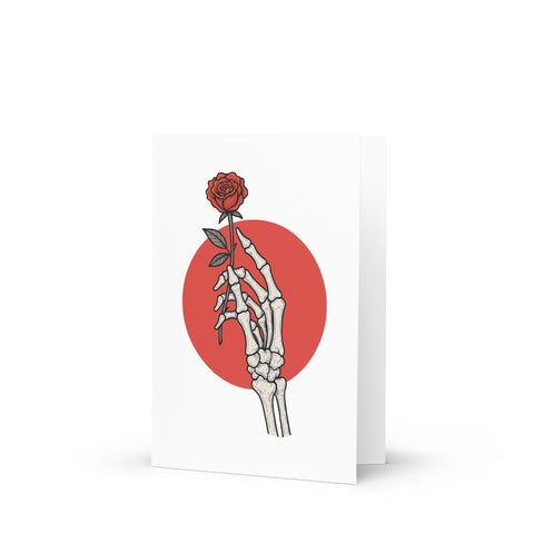 Skeleton Rose 5 × 7 inch greeting card with skeletal hand, red rose and red circle – view 4