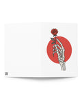 Skeleton Rose 5 × 7 inch greeting card with skeletal hand, red rose and red circle – view 1