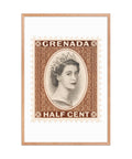 Grenada Quenn Elizabeth II Half Cent Postage Stamp Framed Poster