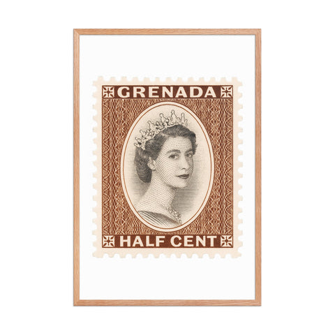 Grenada Quenn Elizabeth II Half Cent Postage Stamp Framed Poster