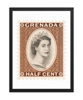 Grenada Quenn Elizabeth II Half Cent Postage Stamp Framed Poster