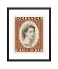 Grenada Quenn Elizabeth II Half Cent Postage Stamp Framed Poster
