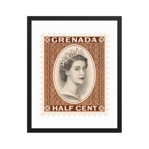Grenada Quenn Elizabeth II Half Cent Postage Stamp Framed Poster