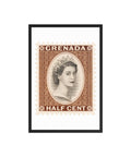 Grenada Quenn Elizabeth II Half Cent Postage Stamp Framed Poster