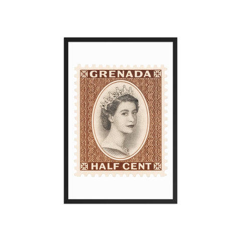 Grenada Quenn Elizabeth II Half Cent Postage Stamp Framed Poster