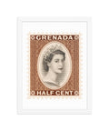 Grenada Quenn Elizabeth II Half Cent Postage Stamp Framed Poster