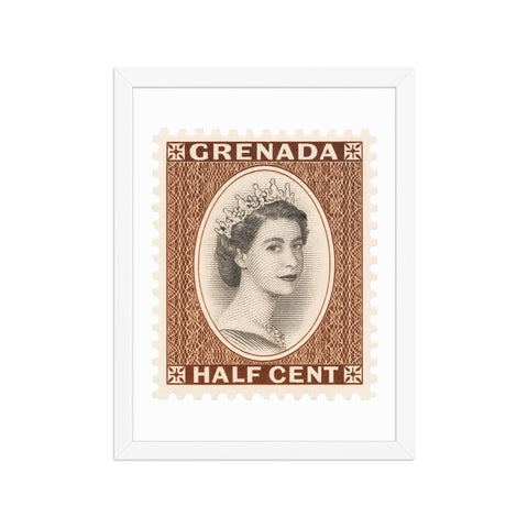 Grenada Quenn Elizabeth II Half Cent Postage Stamp Framed Poster