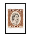 Grenada Quenn Elizabeth II Half Cent Postage Stamp Framed Poster