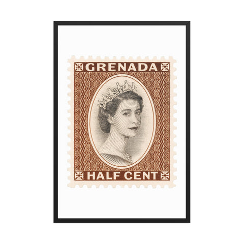 Grenada Quenn Elizabeth II Half Cent Postage Stamp Framed Poster