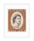 Grenada Quenn Elizabeth II Half Cent Postage Stamp Framed Poster