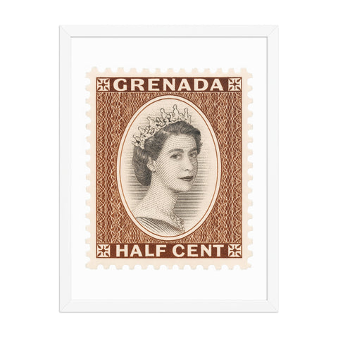 Grenada Quenn Elizabeth II Half Cent Postage Stamp Framed Poster