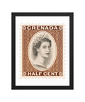 Grenada Quenn Elizabeth II Half Cent Postage Stamp Framed Poster