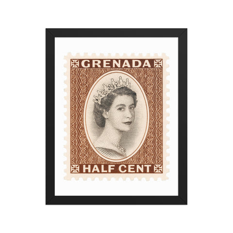 Grenada Quenn Elizabeth II Half Cent Postage Stamp Framed Poster