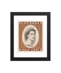 Grenada Quenn Elizabeth II Half Cent Postage Stamp Framed Poster