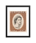 Grenada Quenn Elizabeth II Half Cent Postage Stamp Framed Poster