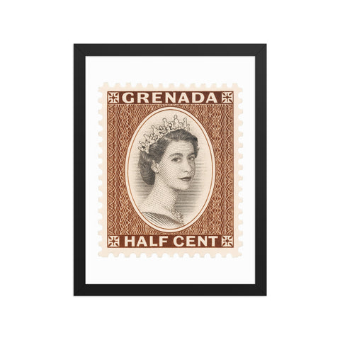 Grenada Quenn Elizabeth II Half Cent Postage Stamp Framed Poster