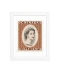 Grenada Quenn Elizabeth II Half Cent Postage Stamp Framed Poster