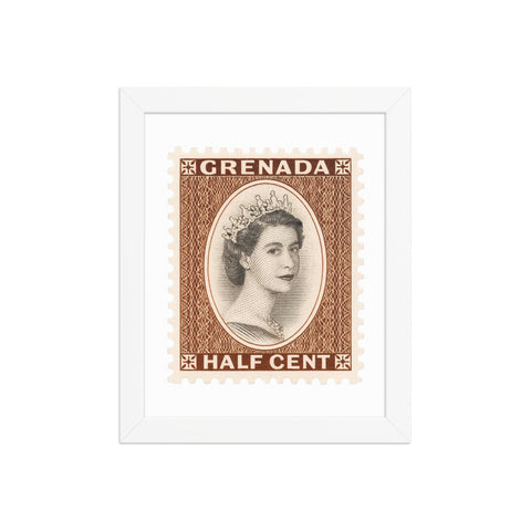 Grenada Quenn Elizabeth II Half Cent Postage Stamp Framed Poster