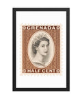 Grenada Quenn Elizabeth II Half Cent Postage Stamp Framed Poster
