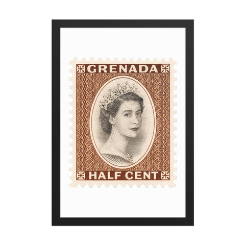Grenada Quenn Elizabeth II Half Cent Postage Stamp Framed Poster