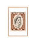 Grenada Quenn Elizabeth II Half Cent Postage Stamp Framed Poster