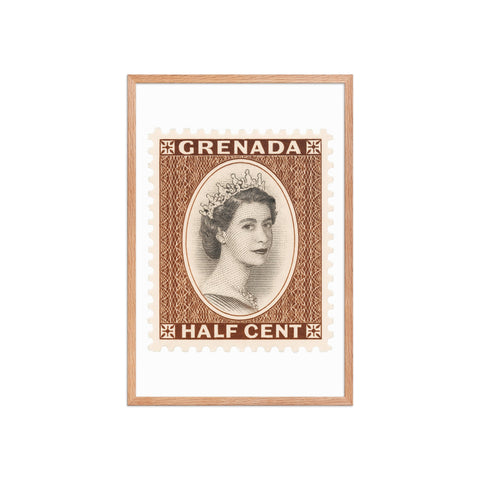 Grenada Quenn Elizabeth II Half Cent Postage Stamp Framed Poster