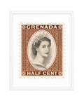 Grenada Quenn Elizabeth II Half Cent Postage Stamp Framed Poster
