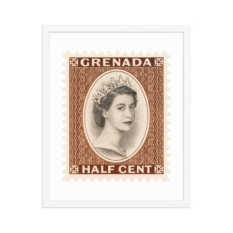 Grenada Quenn Elizabeth II Half Cent Postage Stamp Framed Poster