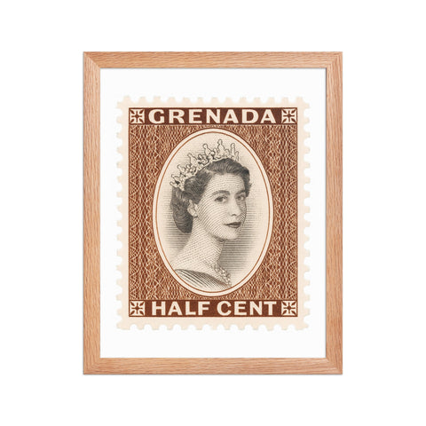 Grenada Quenn Elizabeth II Half Cent Postage Stamp Framed Poster
