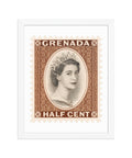 Grenada Quenn Elizabeth II Half Cent Postage Stamp Framed Poster