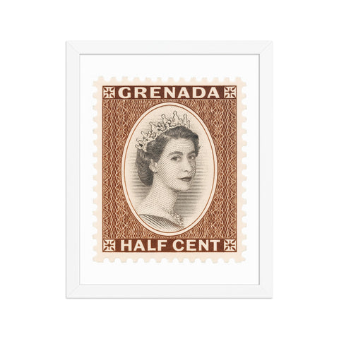 Grenada Quenn Elizabeth II Half Cent Postage Stamp Framed Poster